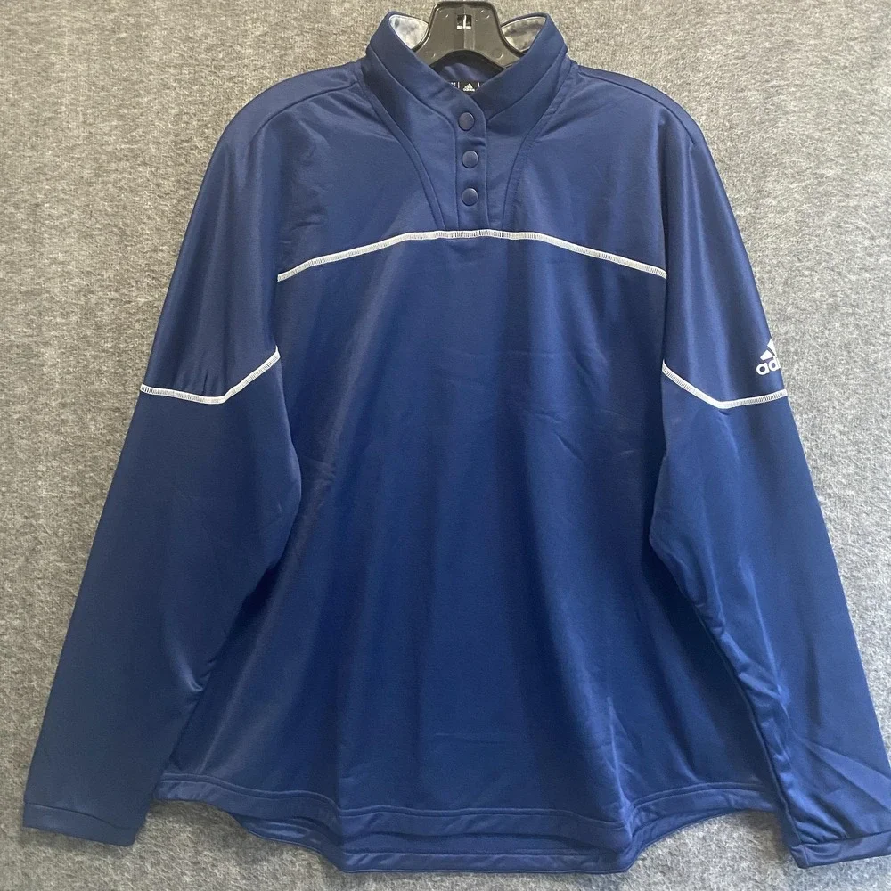 NWT Adidas Pullover Men 2XL Navy Stadium Aeroready 1/4 Snap Long Sleeve Athletic